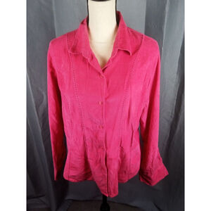 Women's Lemon Grass Studio Pink Corduroy Button Down Shirt L
